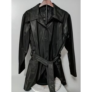 FU DA:  Black Lined Water-Resistant Coat with Belt, Woman Size XL